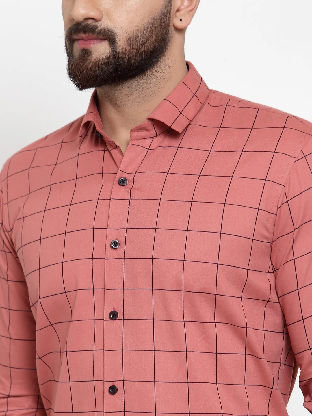 Peach Cotton Formal Shirts for Men | Checked Mens Shirt