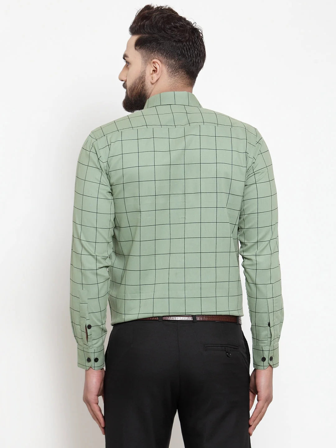 Green Checked Cotton Formal Shirts - Indian Needle Mens Shirt