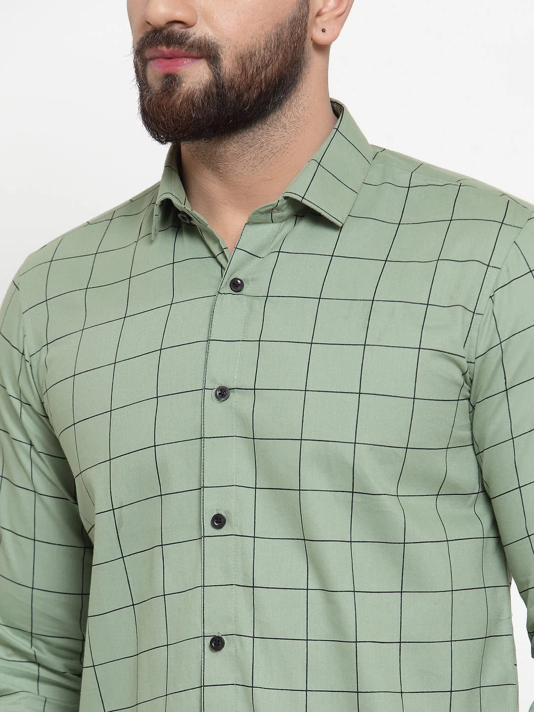 Green Checked Cotton Formal Shirts - Indian Needle Mens Shirt