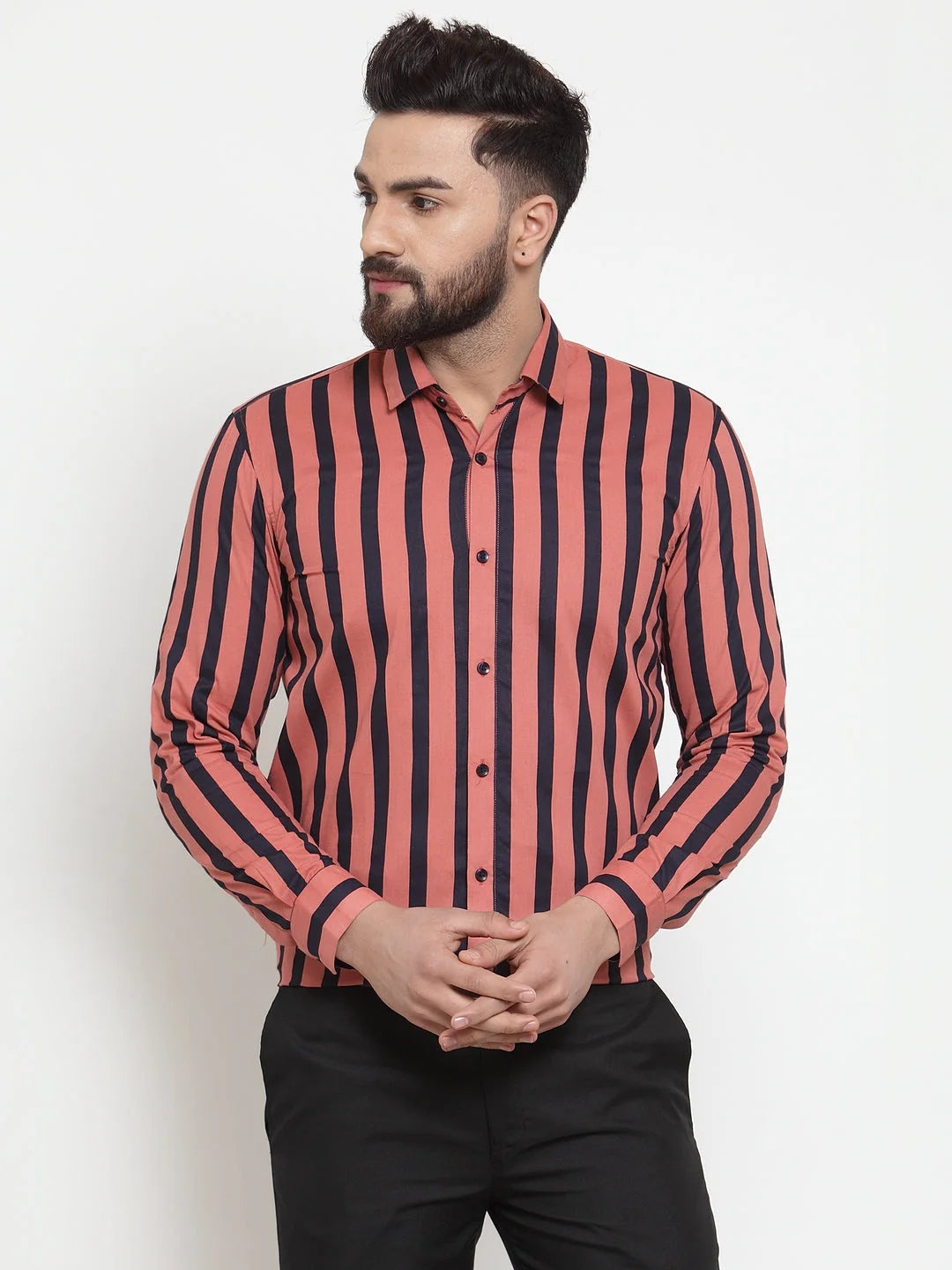 Red Striped Cotton Formal Shirts - Indian Needle Mens Shirt