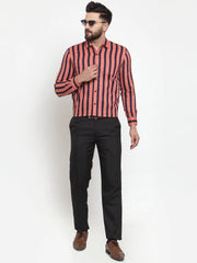 Indian Needle Red Men's Cotton Striped Formal Shirts