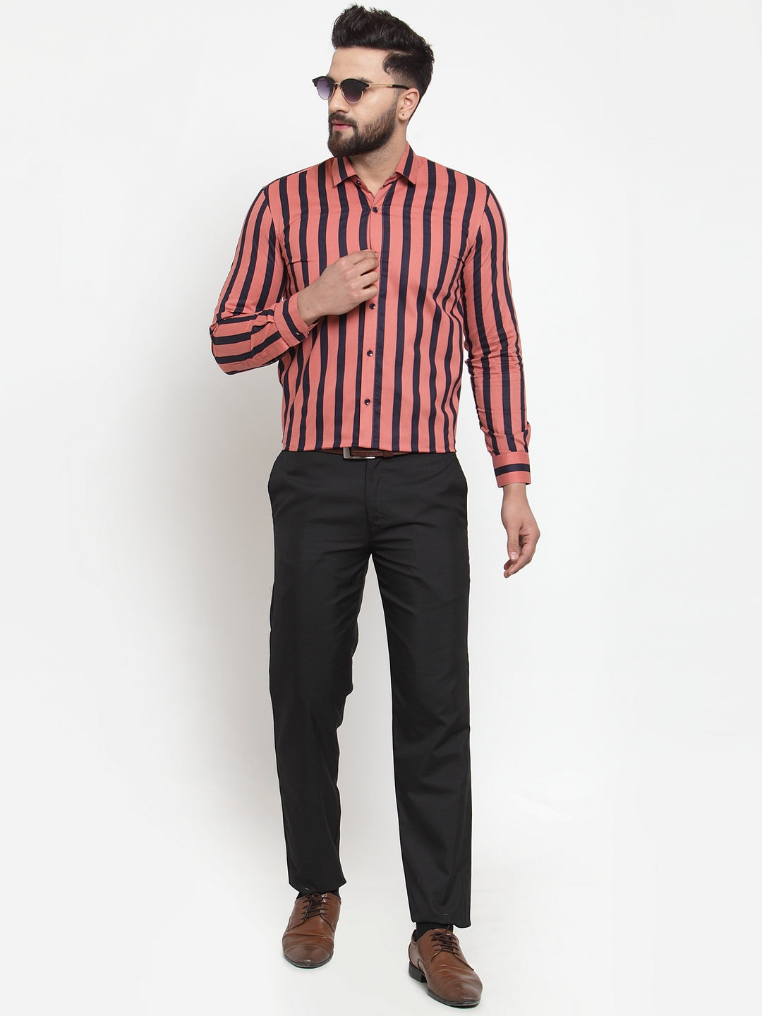 Red Striped Cotton Formal Shirts - Indian Needle Mens Shirt