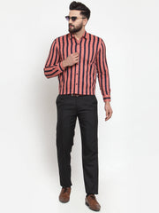 Indian Needle Red Men's Cotton Striped Formal Shirts