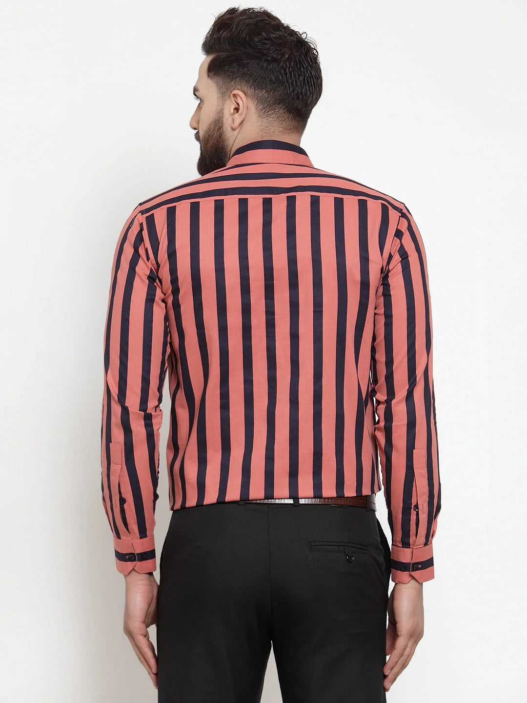 Red Striped Cotton Formal Shirts - Indian Needle Mens Shirt