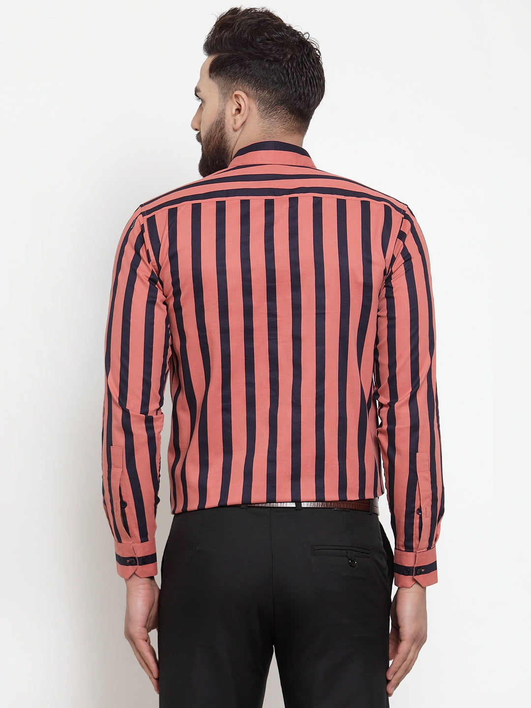 Red Striped Cotton Formal Shirts - Indian Needle Mens Shirt