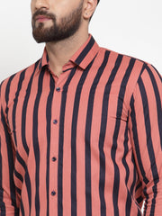 Indian Needle Red Men's Cotton Striped Formal Shirts