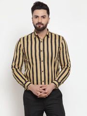 Indian Needle Yellow Men's Cotton Striped Formal Shirts