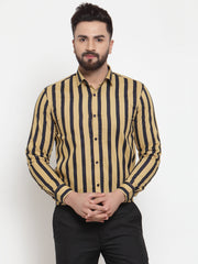 Indian Needle Yellow Men's Cotton Striped Formal Shirts