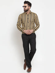 Indian Needle Yellow Men's Cotton Striped Formal Shirts