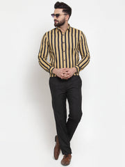 Indian Needle Yellow Men's Cotton Striped Formal Shirts