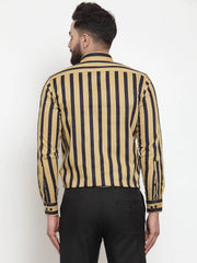 Indian Needle Yellow Men's Cotton Striped Formal Shirts
