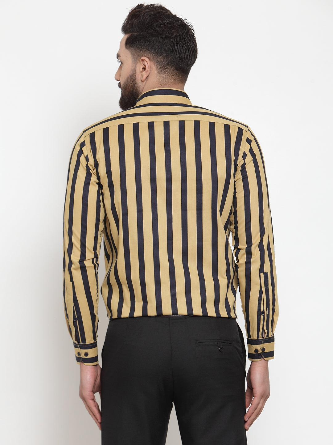 Yellow Striped Cotton Formal Shirts - Indian Needle Mens Shirt