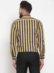 Indian Needle Yellow Men's Cotton Striped Formal Shirts