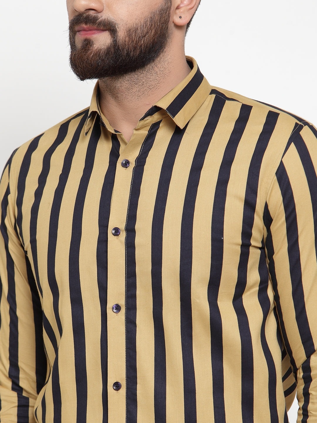 Yellow Striped Cotton Formal Shirts - Indian Needle Mens Shirt