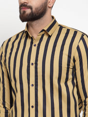 Indian Needle Yellow Men's Cotton Striped Formal Shirts