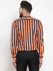 Indian Needle Orange Men's Cotton Striped Formal Shirts