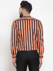 Indian Needle Orange Men's Cotton Striped Formal Shirts