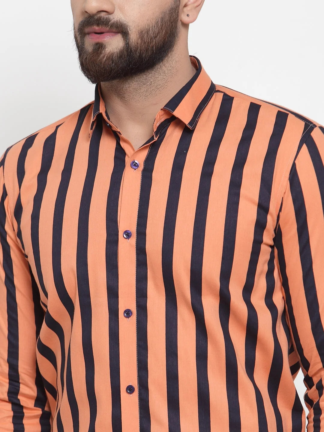 Orange Striped Cotton Formal Shirts - Indian Needle Mens Shirt