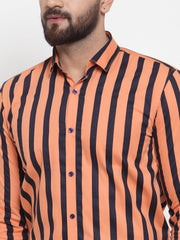 Indian Needle Orange Men's Cotton Striped Formal Shirts