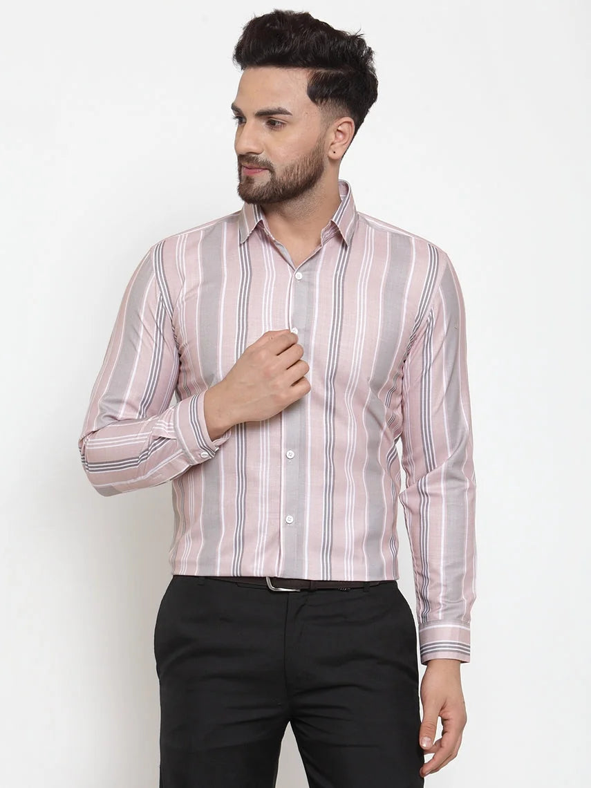 Pink Striped Cotton Formal Shirts - Indian Needle Mens Shirt