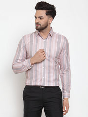 Indian Needle Pink Men's Cotton Striped Formals