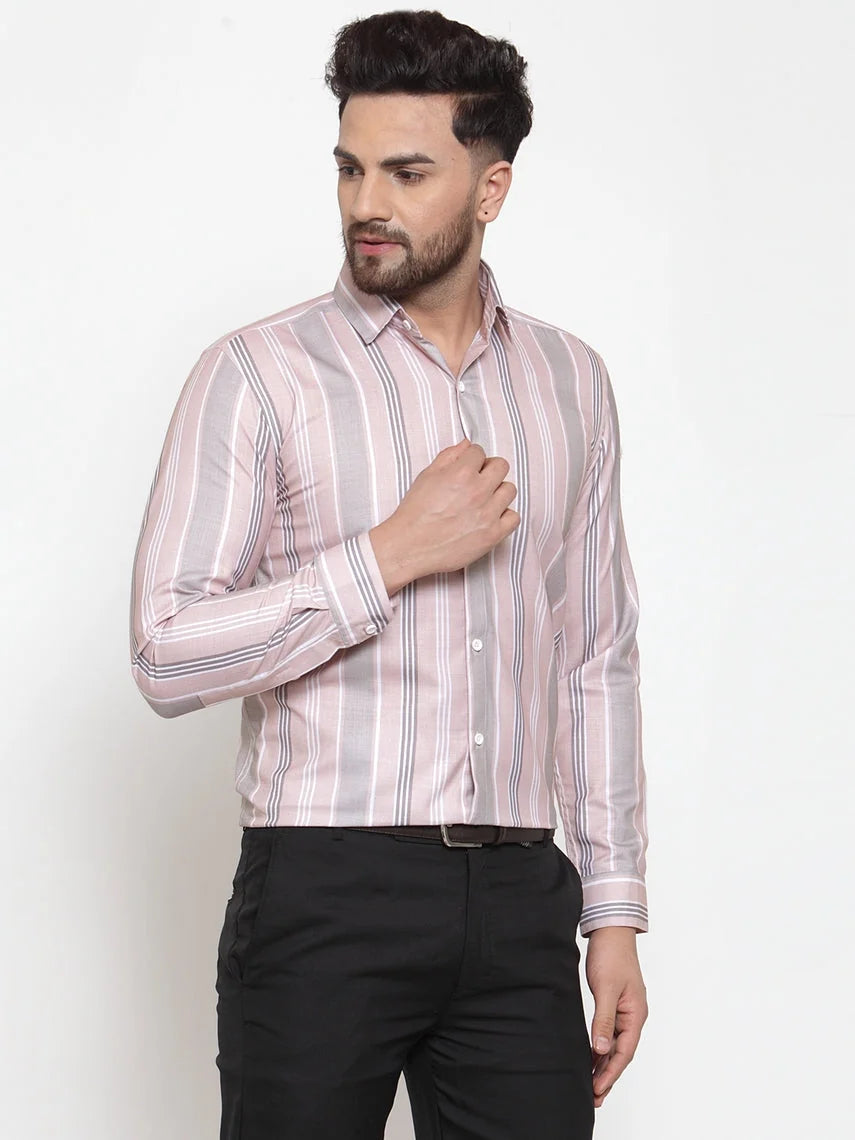 Pink Striped Cotton Formal Shirts - Indian Needle Mens Shirt