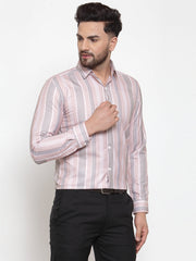 Indian Needle Pink Men's Cotton Striped Formals