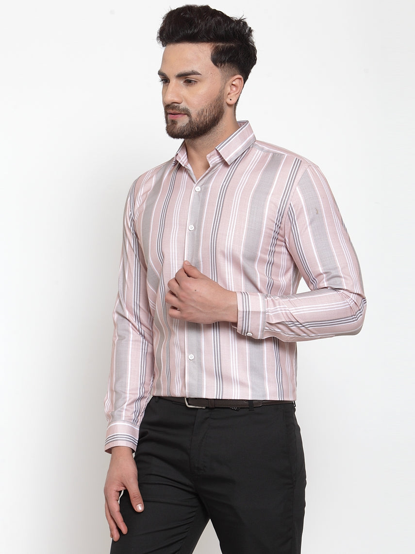 Pink Striped Cotton Formal Shirts - Indian Needle Mens Shirt