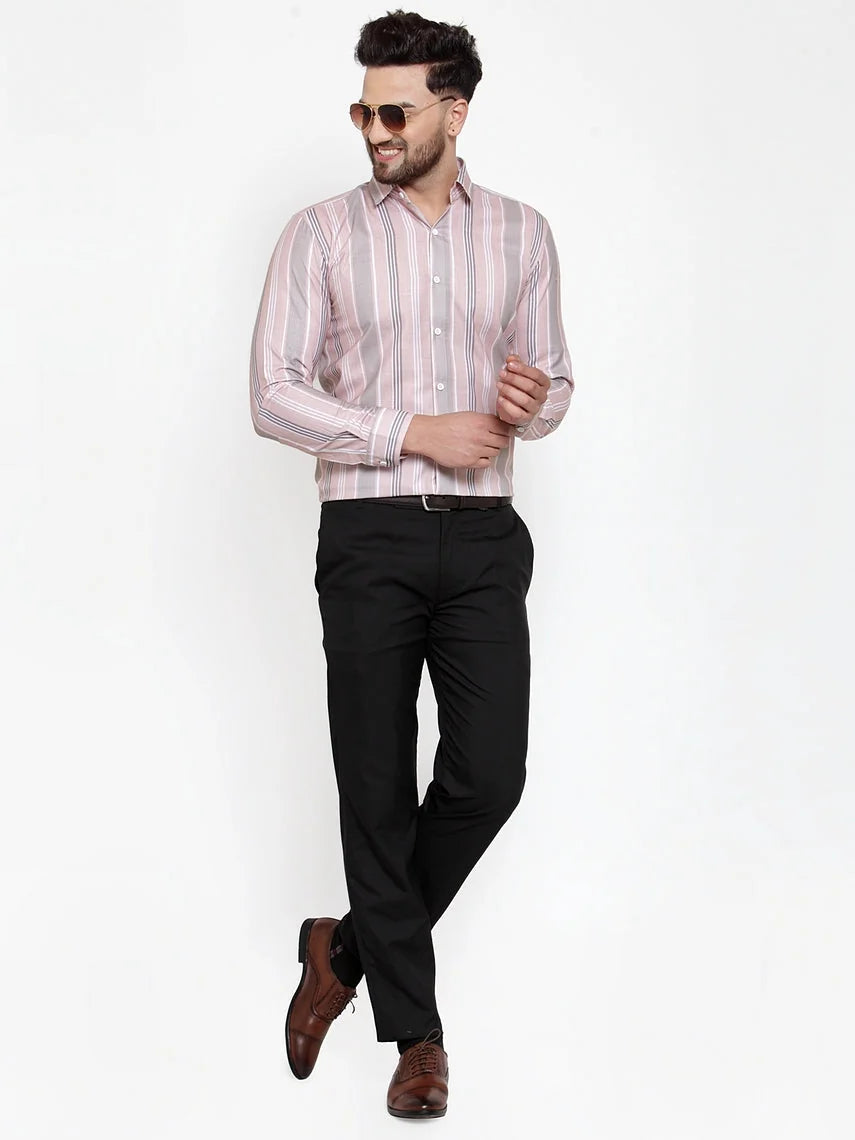Pink Striped Cotton Formal Shirts - Indian Needle Mens Shirt