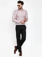 Indian Needle Pink Men's Cotton Striped Formals