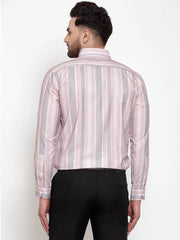 Indian Needle Pink Men's Cotton Striped Formals