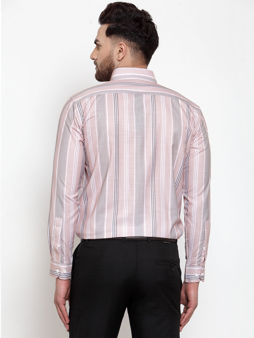 Pink Striped Cotton Formal Shirts - Indian Needle Mens Shirt