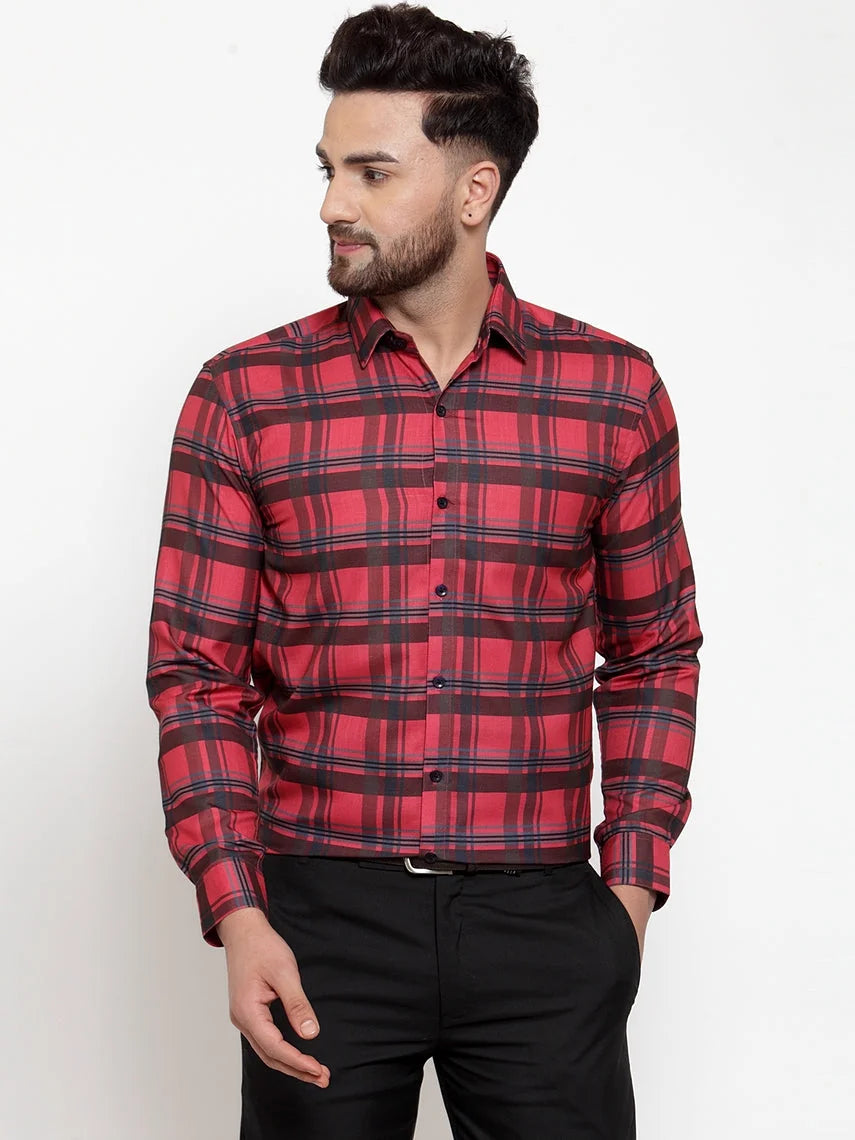 Red Cotton Checked Formal Shirts for Men - Stylish Mens Shirt