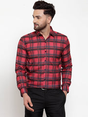 Needle Red Men's Cotton Checked Formal Shirt's