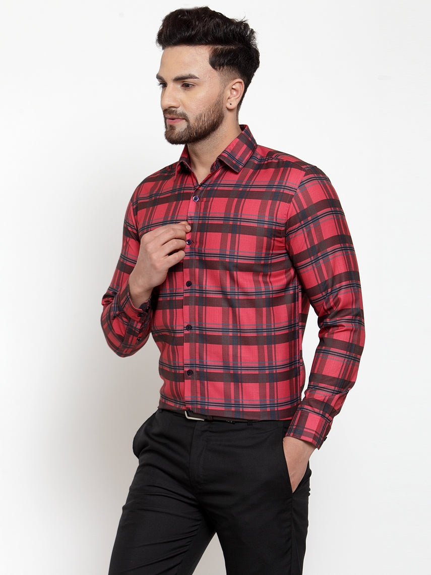 Red Cotton Checked Formal Shirts for Men - Stylish Mens Shirt