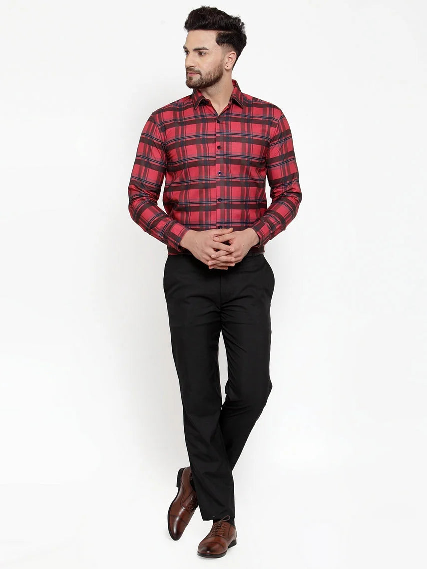 Red Cotton Checked Formal Shirts for Men - Stylish Mens Shirt