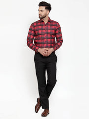 Needle Red Men's Cotton Checked Formal Shirt's