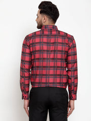 Needle Red Men's Cotton Checked Formal Shirt's