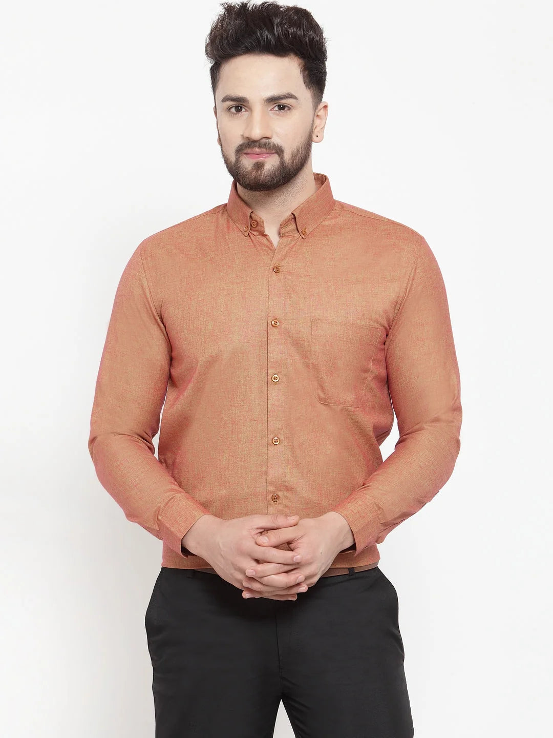 Orange Cotton Mens Shirt - Solid Button Down Formal Shirts