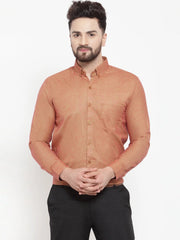 Indian Needle Orange Men's Cotton Button Down Formal Shirts
