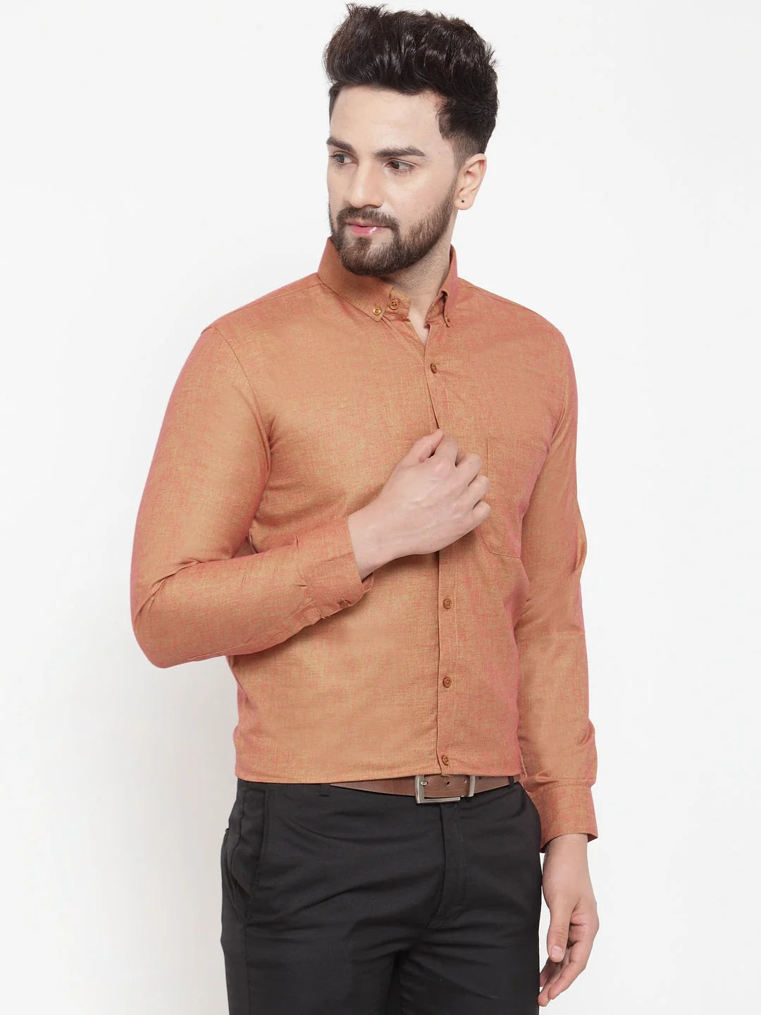 Orange Cotton Mens Shirt - Solid Button Down Formal Shirts