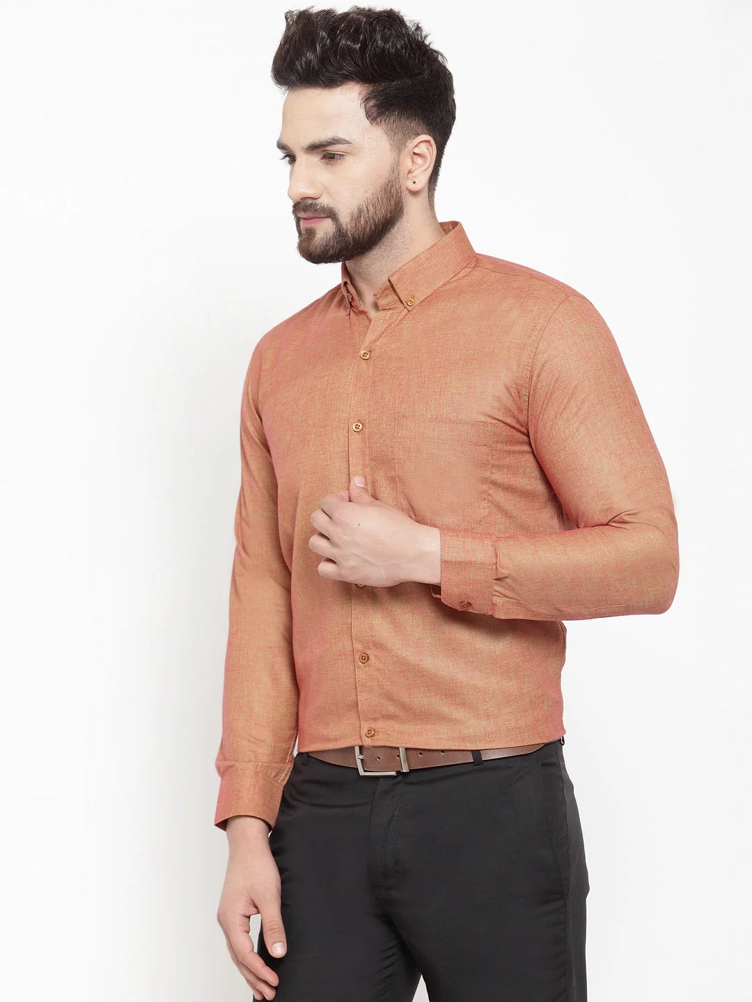 Orange Cotton Mens Shirt - Solid Button Down Formal Shirts