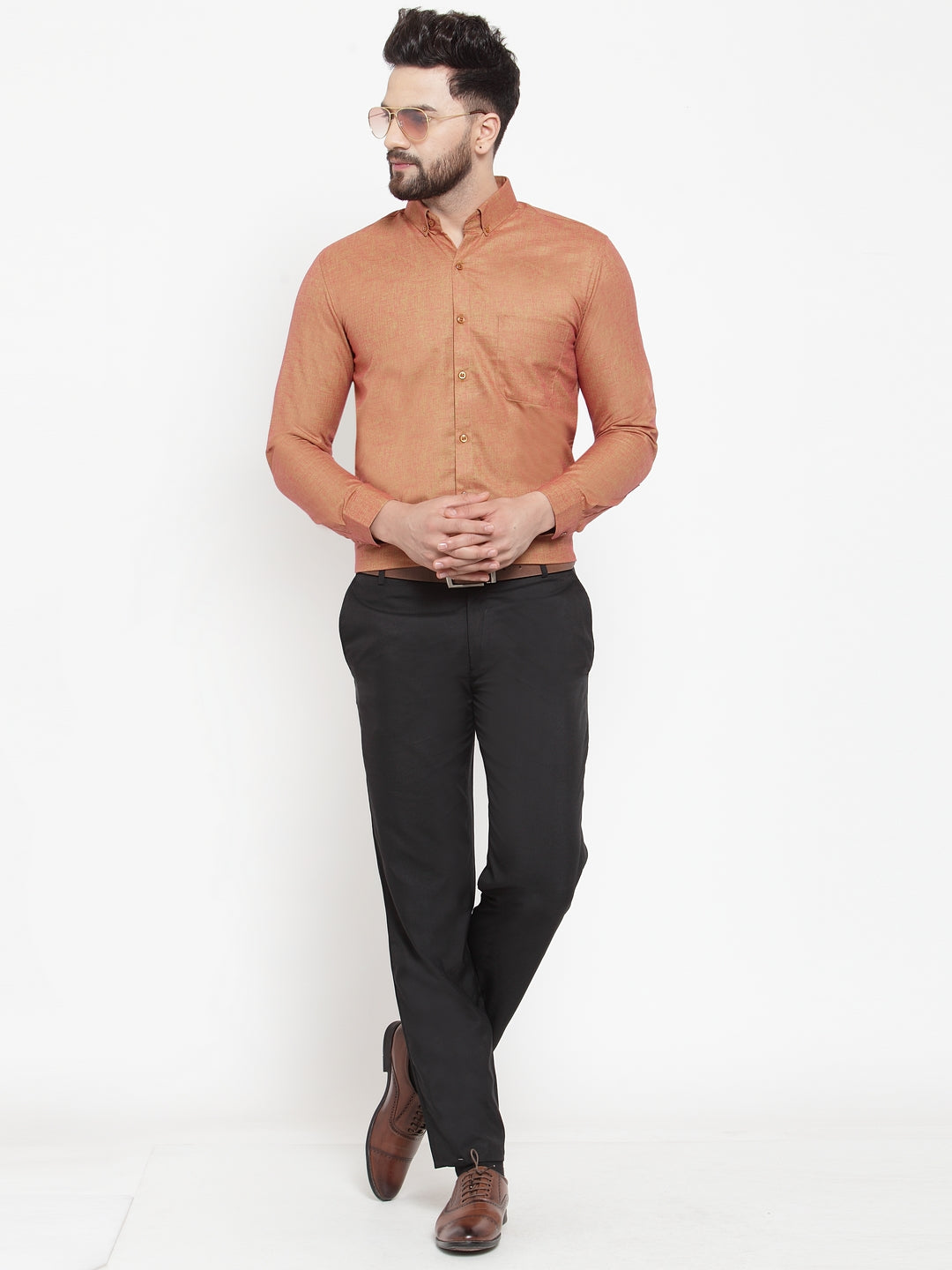 Orange Cotton Mens Shirt - Solid Button Down Formal Shirts