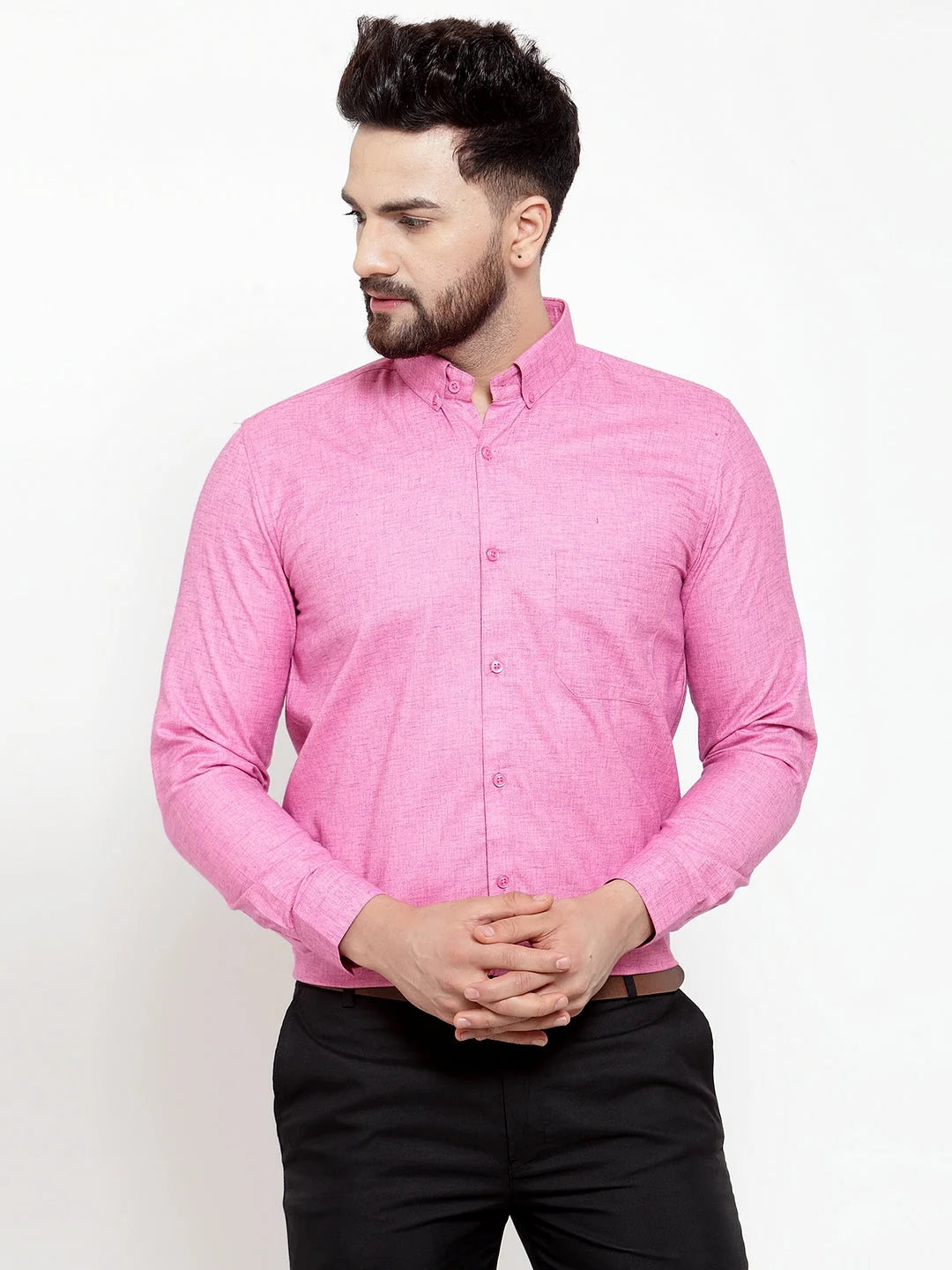 Pink Cotton Mens Shirt - Solid Button Down Formal Shirts