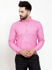 Indian Needle Pink Men's Cotton Solid Button Down Formal Shirts