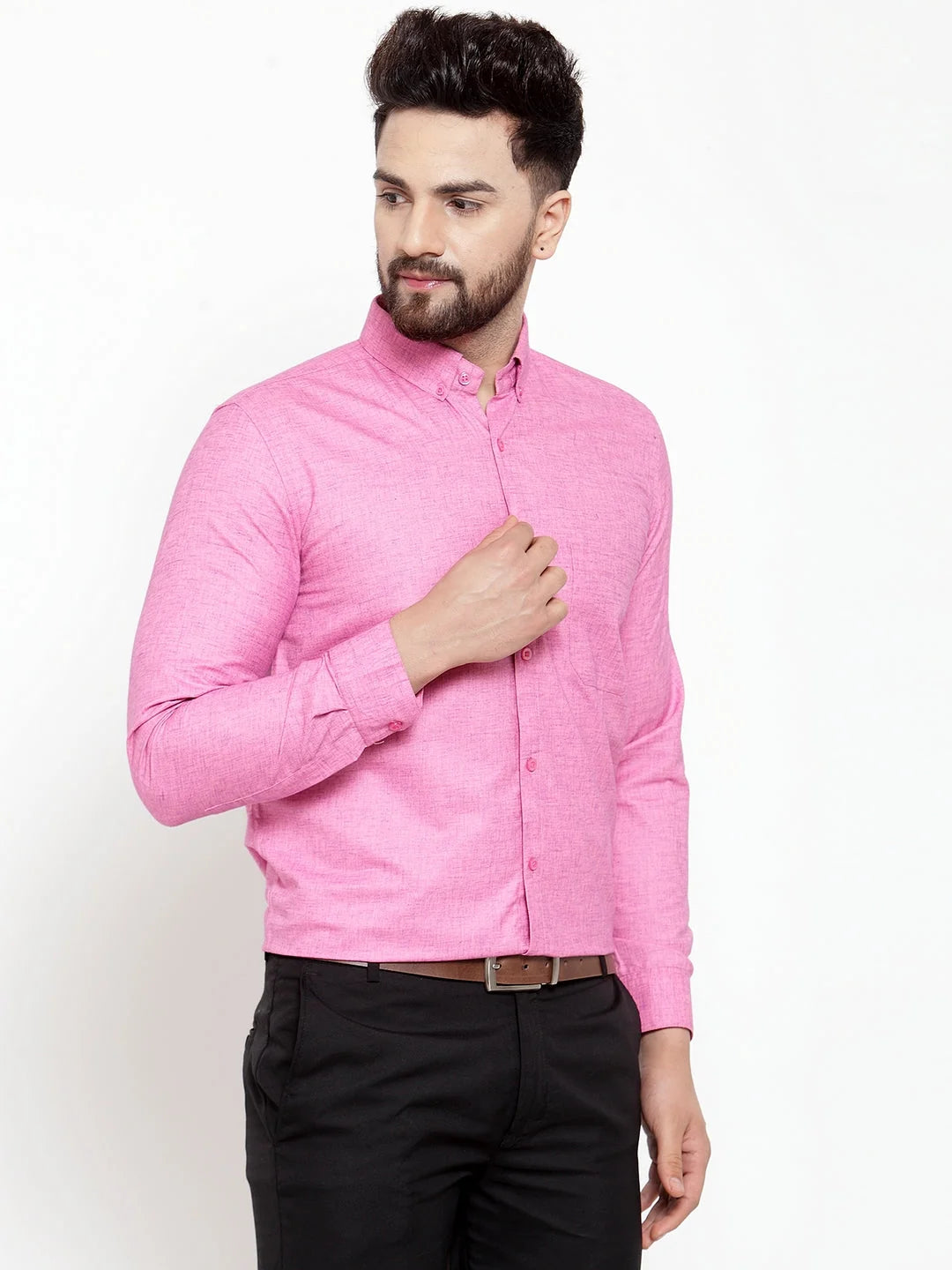 Pink Cotton Mens Shirt - Solid Button Down Formal Shirts