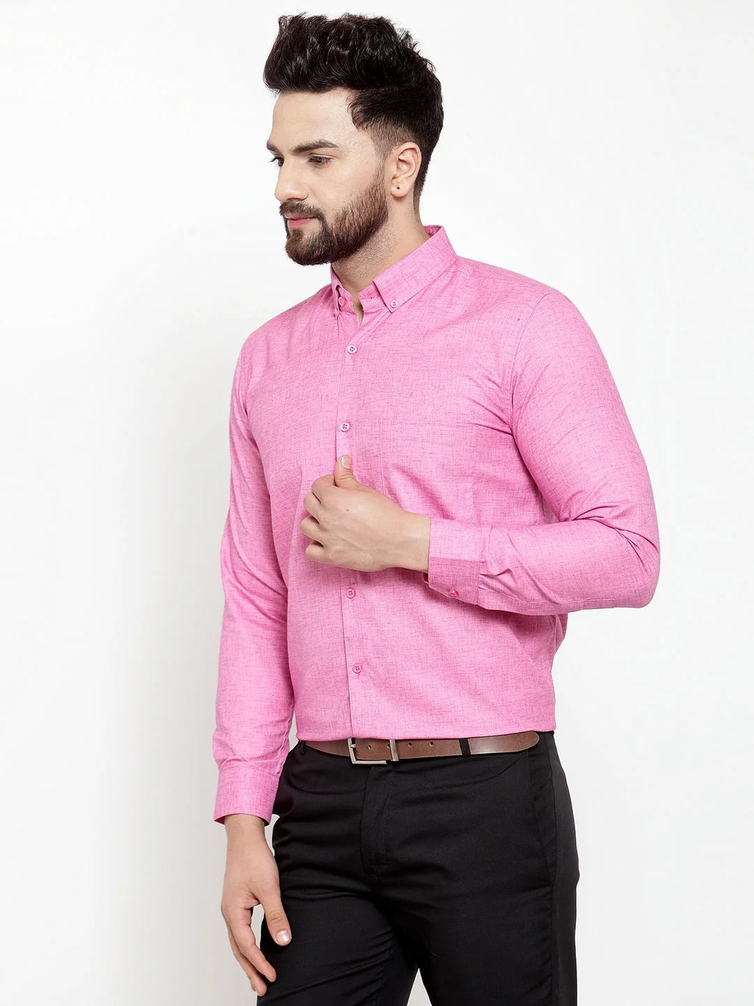 Pink Cotton Mens Shirt - Solid Button Down Formal Shirts