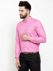 Indian Needle Pink Men's Cotton Solid Button Down Formal Shirts