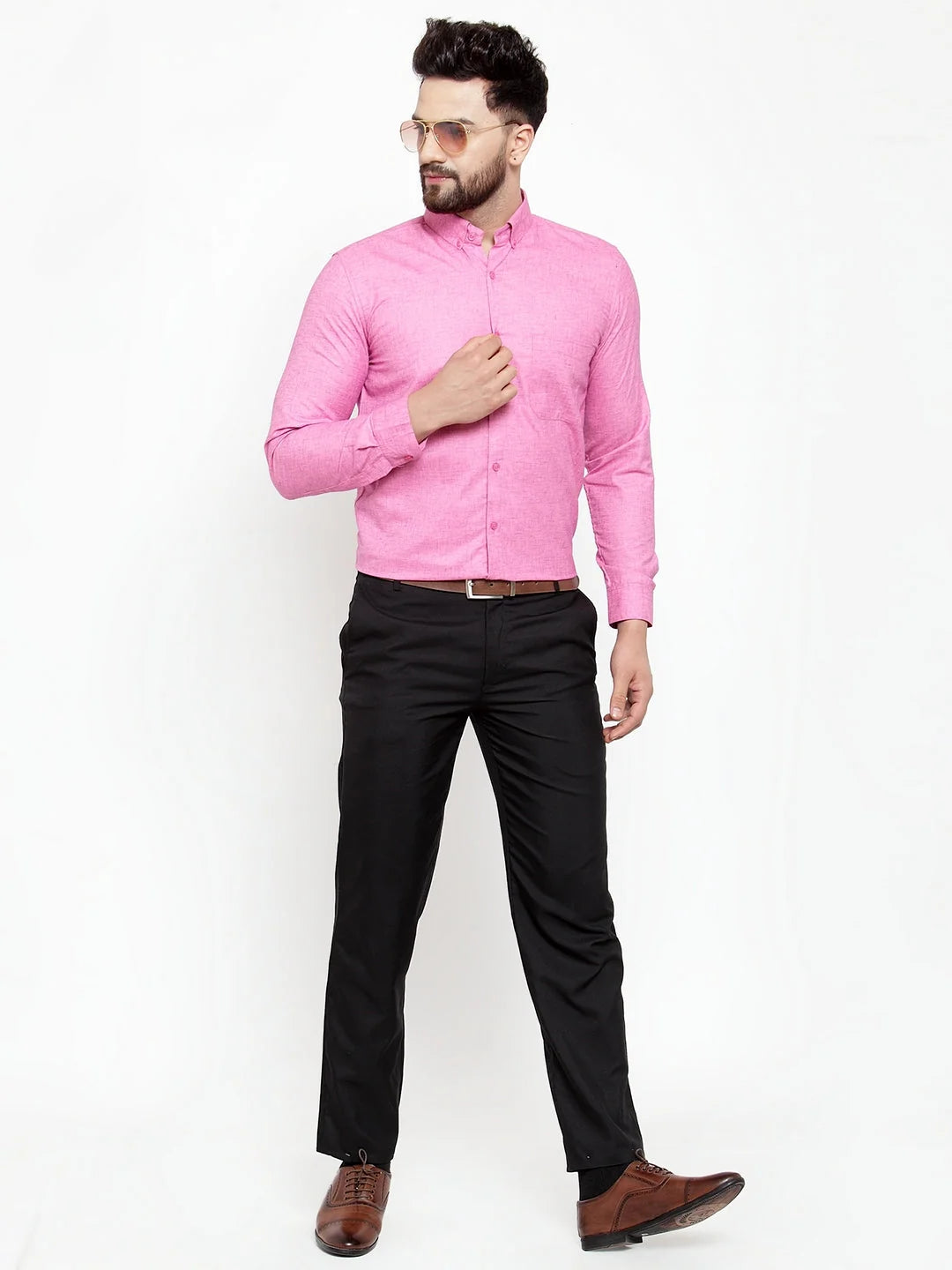 Pink Cotton Mens Shirt - Solid Button Down Formal Shirts