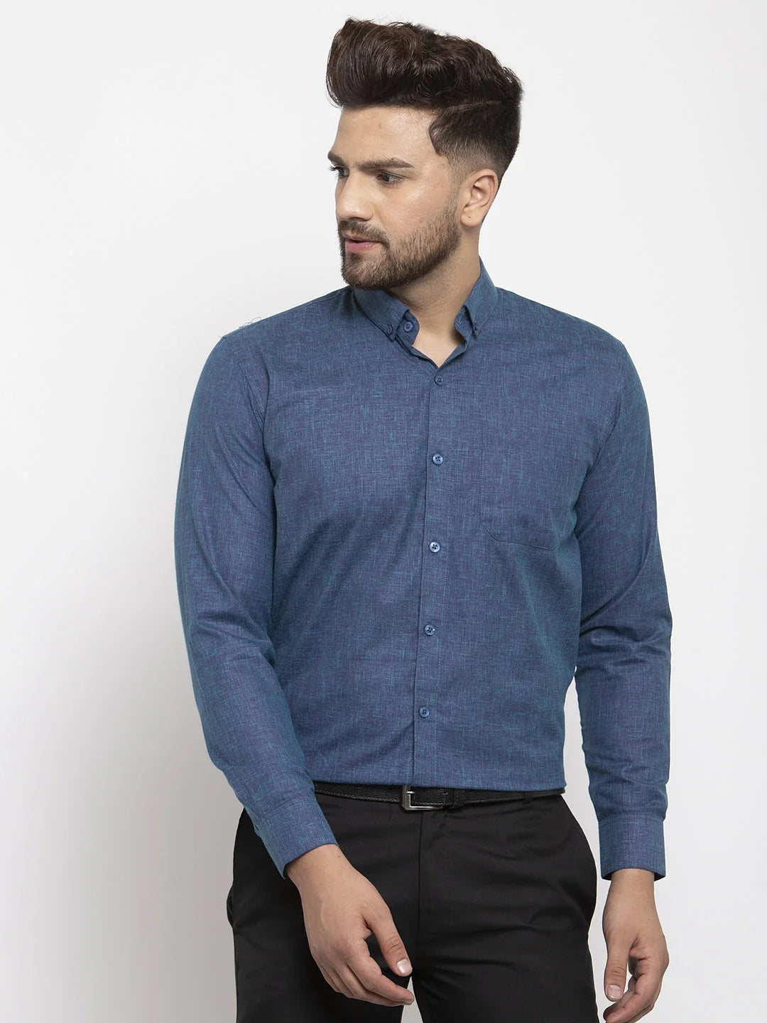 Blue Cotton Button Down Formal Shirts | Indian Needle